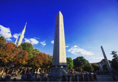 EGYPTIAN OBELISK AT ROMAN HIPPODROME SQUARE IN ISTANBUL
